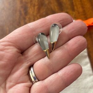 Alexis Bittar Sculptural Lucite Drop Earrings – Gray & Gold Tone EUC